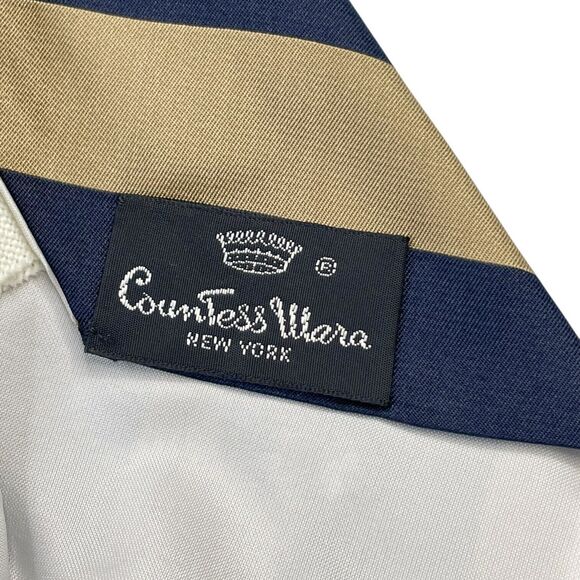 VINTAGE WOOLF BROTHERS COUNTESS MARA TIE Navy Blue and Brown, PREOWNED - Picture 4 of 6
